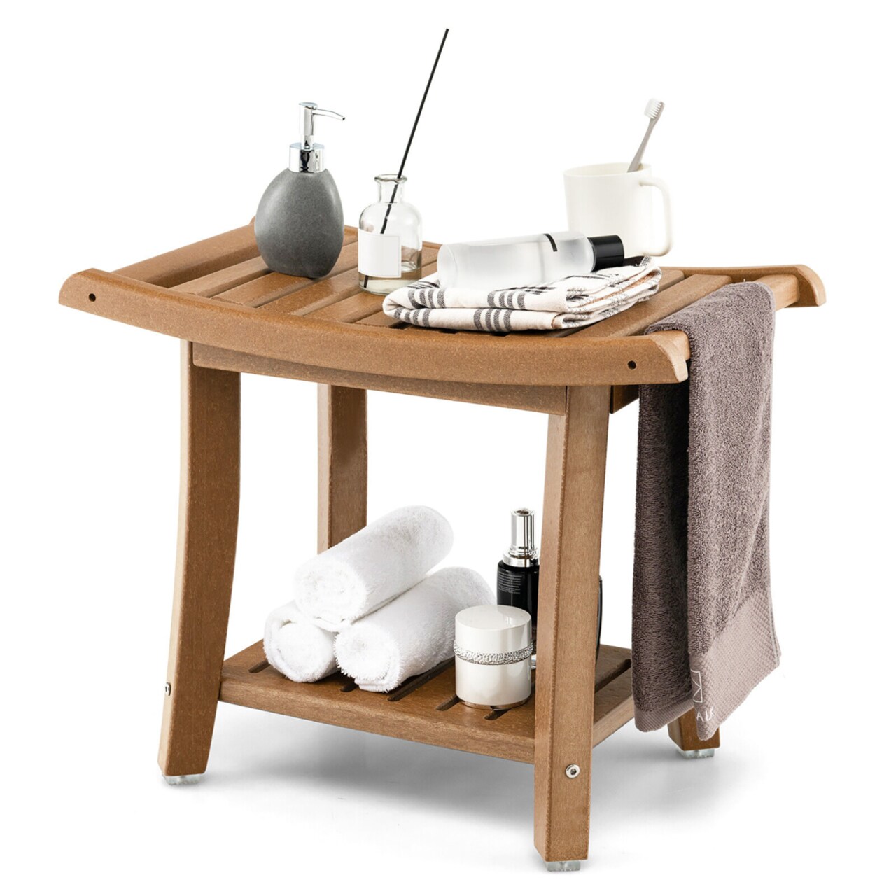 2-Tier Shower Bench Waterproof Spa Bath Shower Stool Heavy Duty W/ Shelf